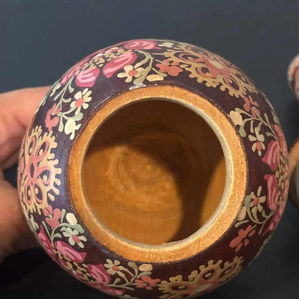 Wooden Handpainted Pink & Brown Floral 9